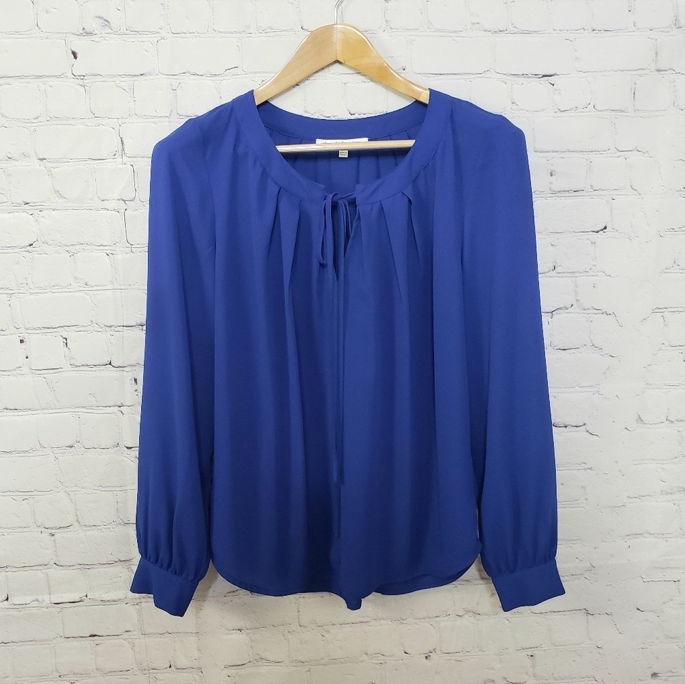 Daniel Rainn Flowy Blue Peasant Blouse Boho Bohemian Summer Sheer Casual Office
